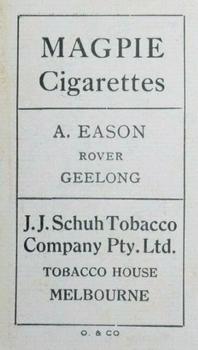 1921 J.J.Schuh Magpie Cigarettes Victorian League Footballers #NNO Alec Eason Back
